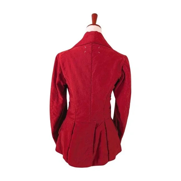 Maison Margiela Red Cotton Peplum Double Breasted Blazer Jacket Made in Italy 42 Blazers & Suit Jackets